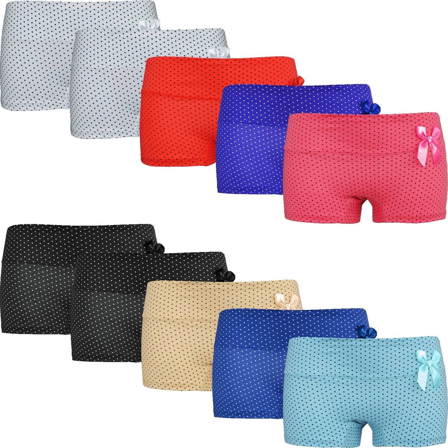 10 pack FINE WOMAN® Katoenen Boxershort dottie met strikje - Dames