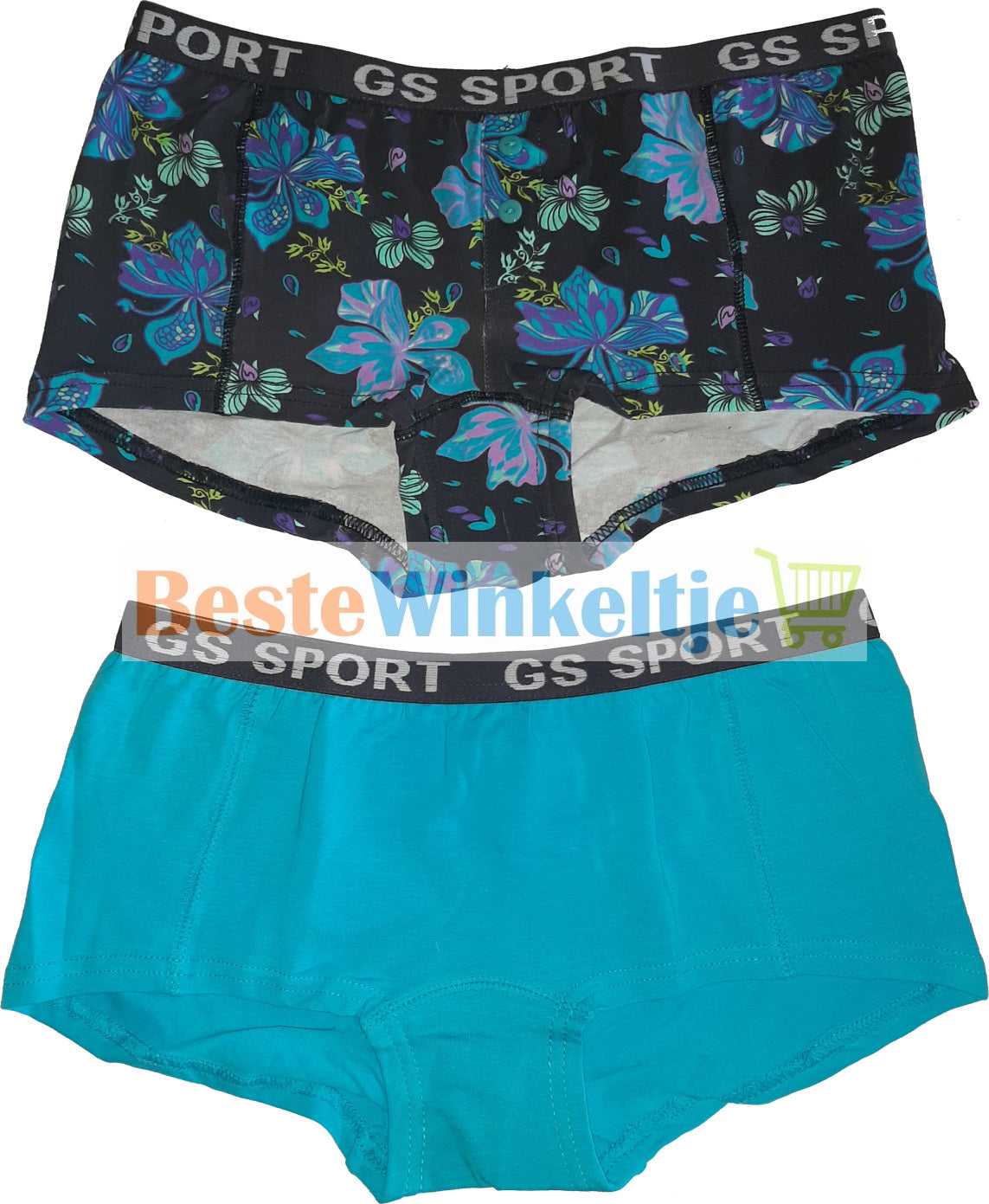 2 dames GS Sport Print Zwart/Turqoise - boxershort