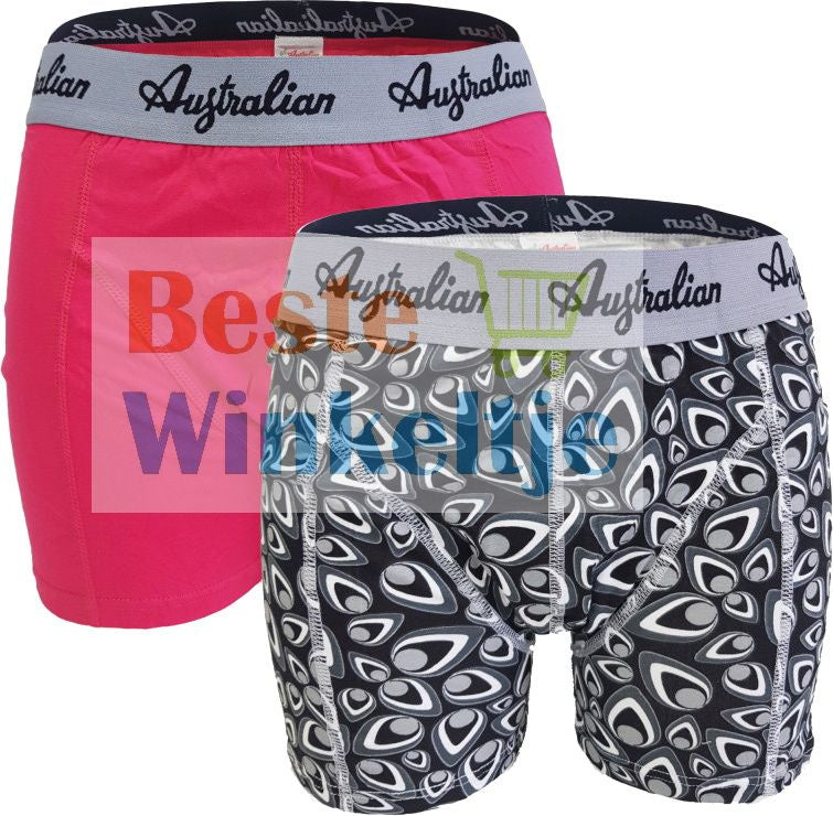 2 pack Australian Heren boxershorts Zwart-Wit/Roze - Boxershort