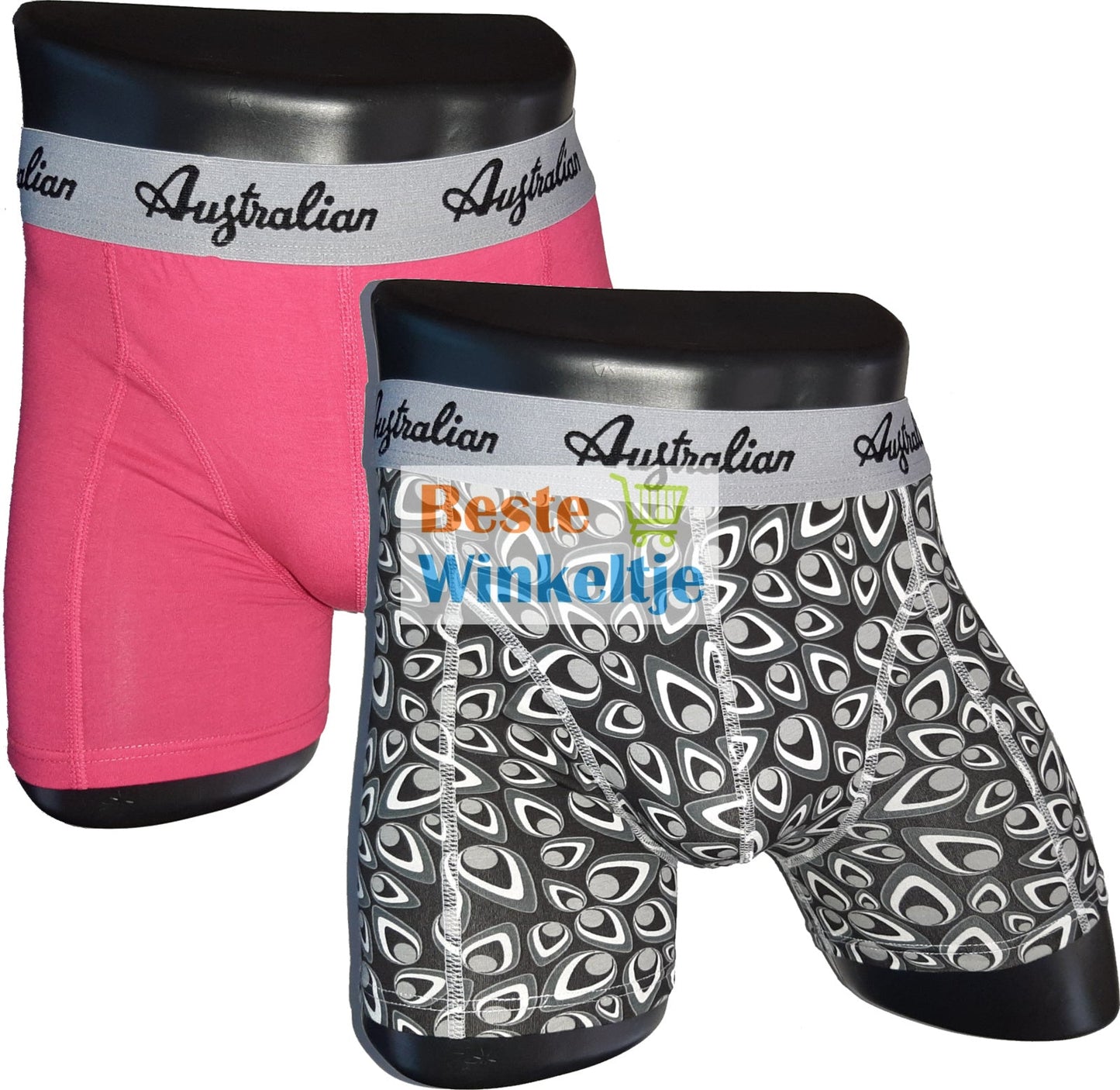 2 pack Australian Heren boxershorts Zwart-Wit/Roze - Boxershort