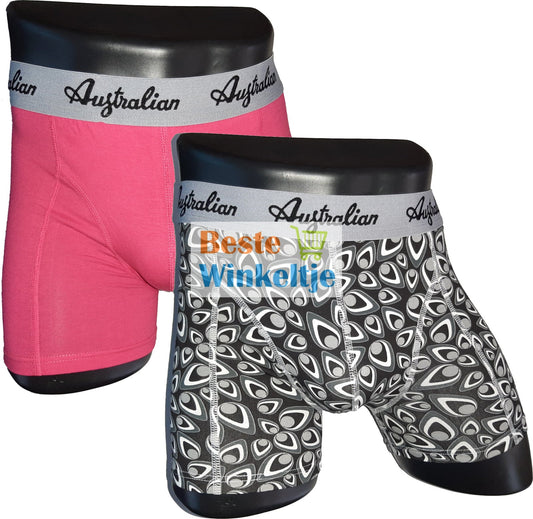 2 pack Australian Heren boxershorts Zwart-Wit/Roze - Boxershort
