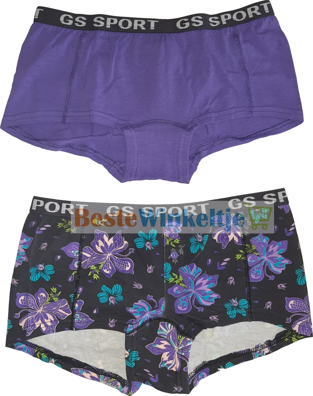 2 pack GS Sport Dames Print Zwart/Paars - boxershort