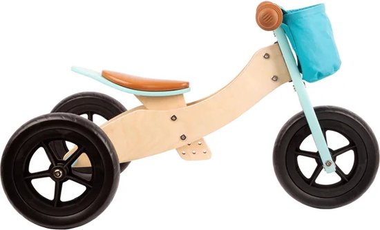 Houten speelgoed - Houten Driewieler en Loopfiets 2in1 Maxi Turquoise