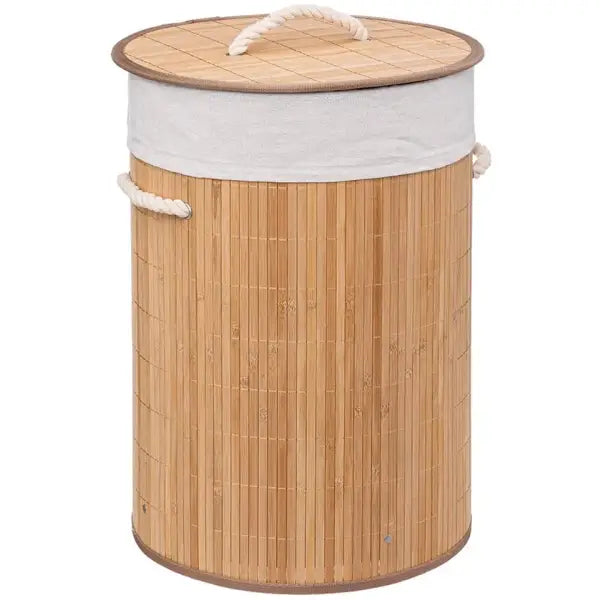 5Five Wasmand van bamboe - 48 liter - 35 x 50 cm - met deksel - Wasmand