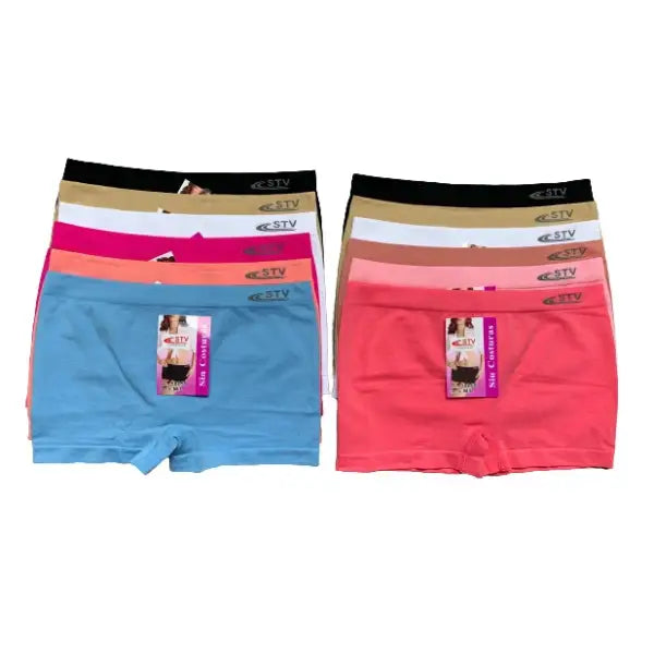 6 pack STV naadloze damesboxers gekleurd - Dames ondergoed