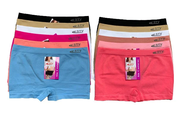 6 pack STV naadloze damesboxers gekleurd - Dames ondergoed