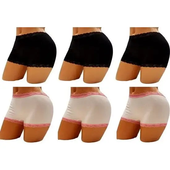 6 pack Sweet angel dames boxershots kant - One Size / Dames / Zwart - Dames boxershort