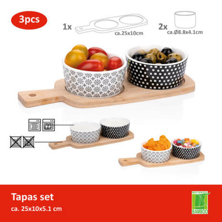 Alpina Tapas set - 3-delig met houten seveerplank en 2 schaaltjes