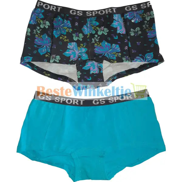 2 dames GS Sport Print Zwart/Turqoise - boxershort