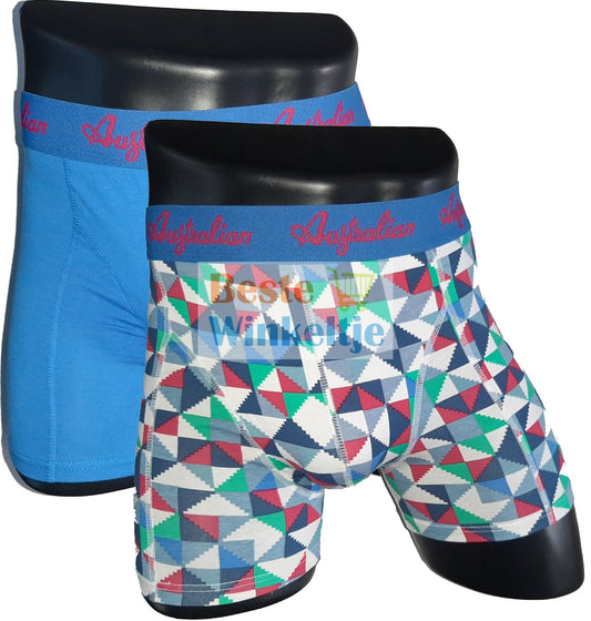 2 pack Australian Heren boxershorts Block Print Blauw - Boxershort