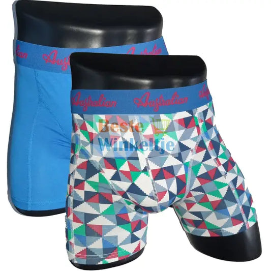 2 pack Australian Heren boxershorts Block Print Blauw - Boxershort