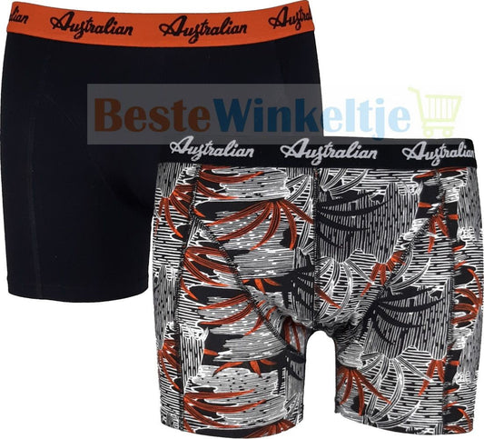 2 pack Australian Heren boxershorts Palmtree Zwart Oranje - Boxershort