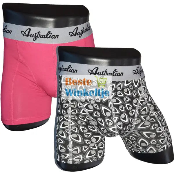 2 pack Australian Heren boxershorts Zwart-Wit/Roze - Boxershort