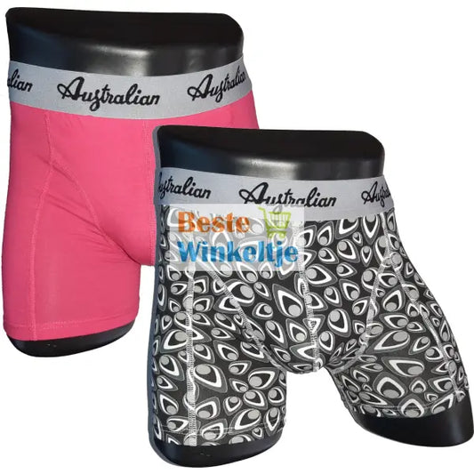 2 pack Australian Heren boxershorts Zwart-Wit/Roze - Boxershort