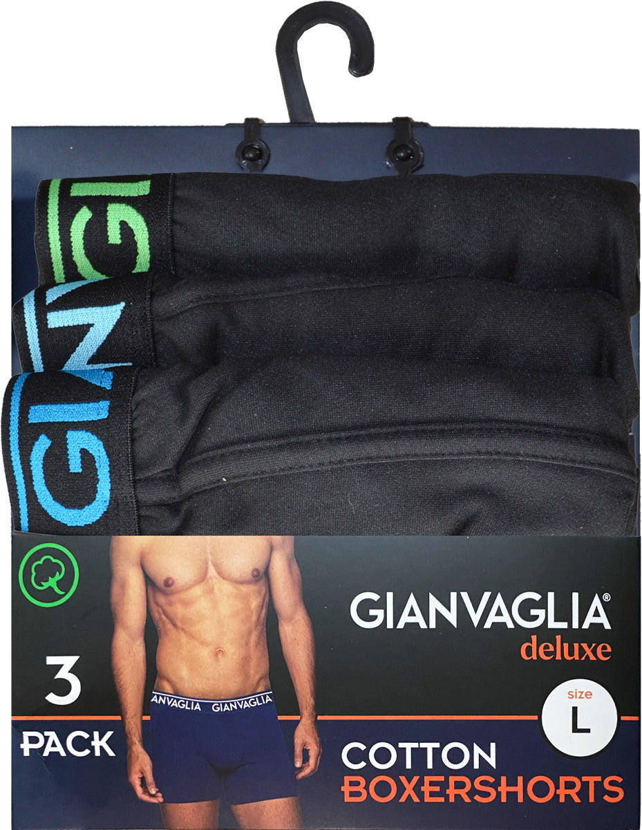 3 pack Gianvaglia Heren Boxershorts ’Black’ - Boxershort