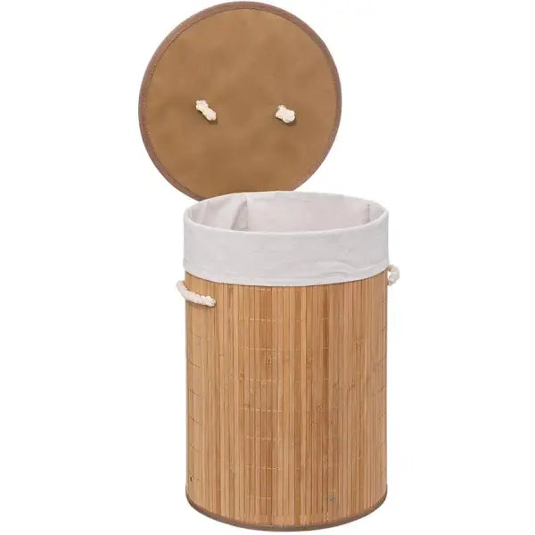 5Five Wasmand van bamboe - 48 liter - 35 x 50 cm - met deksel - Wasmand