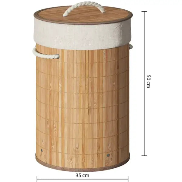 5Five Wasmand van bamboe - 48 liter - 35 x 50 cm - met deksel - Wasmand