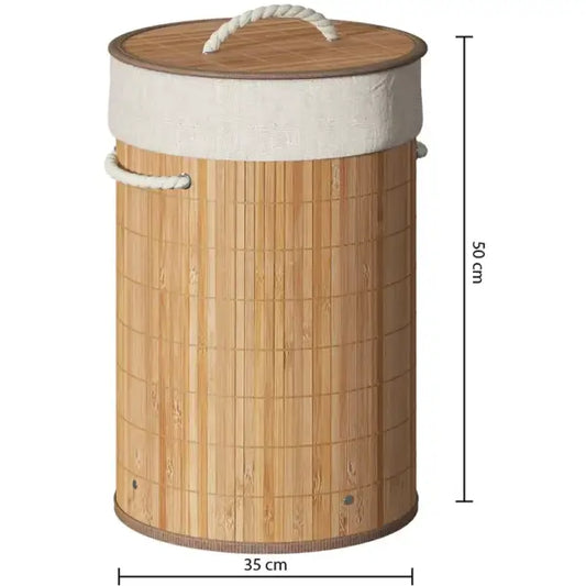 5Five Wasmand van bamboe - 48 liter - 35 x 50 cm - met deksel - Wasmand