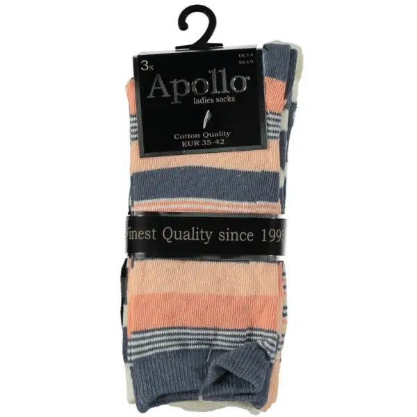 6 pack Apollo Dames Sokken Assortie Zalm/Roze