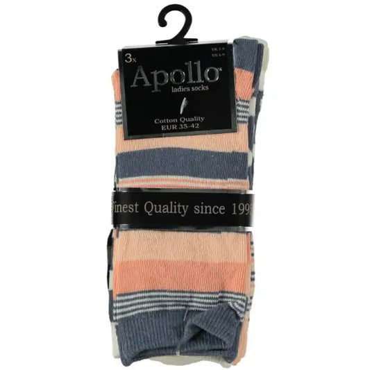 6 pack Apollo Dames Sokken Assortie Zalm/Roze