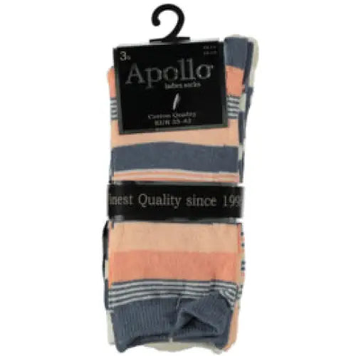 6 pack Apollo Dames Sokken Assortie Zalm/Roze