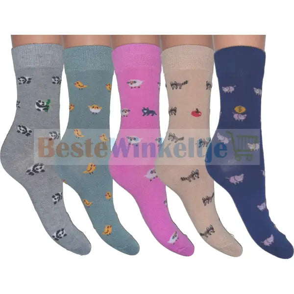 6 pack Dames sokken ’Beestenboel’ - 35-38 / Print