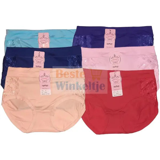6 pack Fine Woman Damesslips 6023 Color-pack - Dames slips
