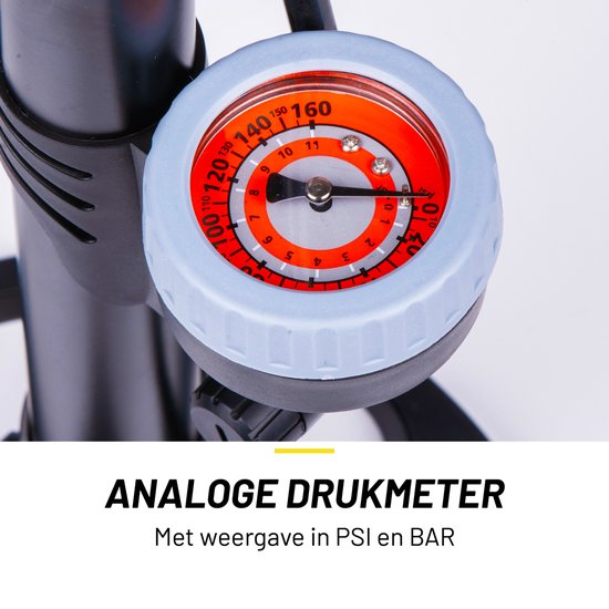 Dunlop Staande Fietspomp - met Drukmeter - Dubbele Ventielkop