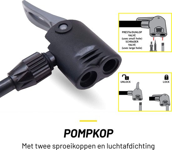 Dunlop Staande Fietspomp - met Drukmeter - Dubbele Ventielkop