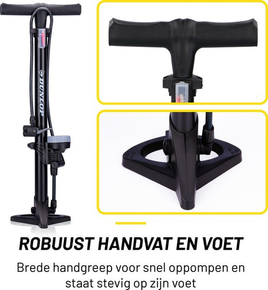 Dunlop Staande Fietspomp - met Drukmeter - Dubbele Ventielkop