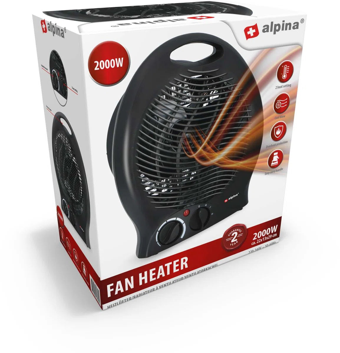 Alpina Draagbare Ventilatorkachel 2000W zwart