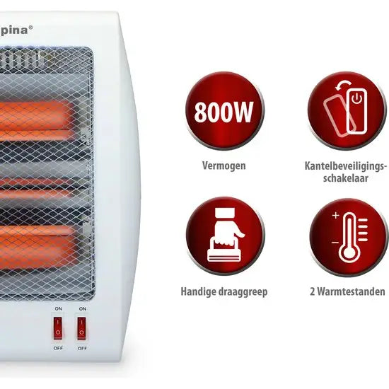 alpina Elektrische Kachel - Straalkachel - 2 Standen 400 en 800 Watt - Kantelbeveiliging - Draagbaar - electrische