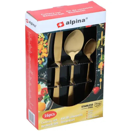alpina gouden bestek Set 16 Delig - 4 Personen - Mat Goud - bestekset
