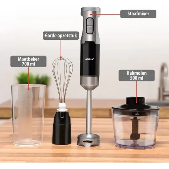 Alpina Staafmixer Set - Staafmixer met Hakmolen - Handmixer