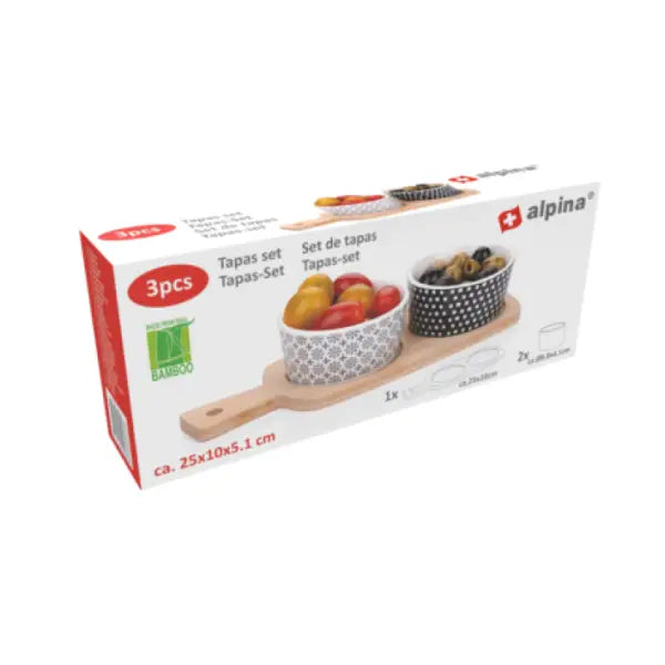 Alpina Tapas set - 3-delig met houten seveerplank en 2 schaaltjes