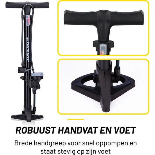 Dunlop Staande Fietspomp - met Drukmeter - Dubbele Ventielkop - Fietspomp
