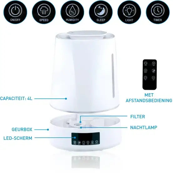 Grundig Luchtbevochtiger - Diffuser Aromatherapie - Humidifier met Hygrometer en Timer - Luchtbevochtiger