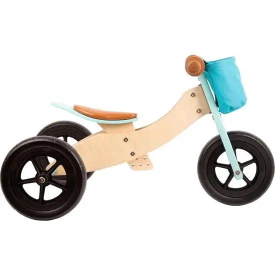 Houten speelgoed - Houten Driewieler en Loopfiets 2in1 Maxi Turquoise - Speelgoed