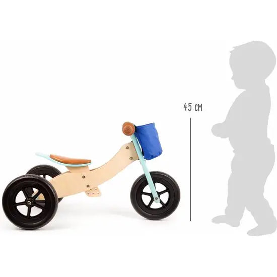 Houten speelgoed - Houten Driewieler en Loopfiets 2in1 Maxi Turquoise - Speelgoed