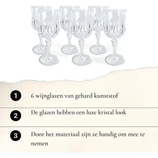 Plastic wijnglazen 6 stuks - crystal look - Wijnglas