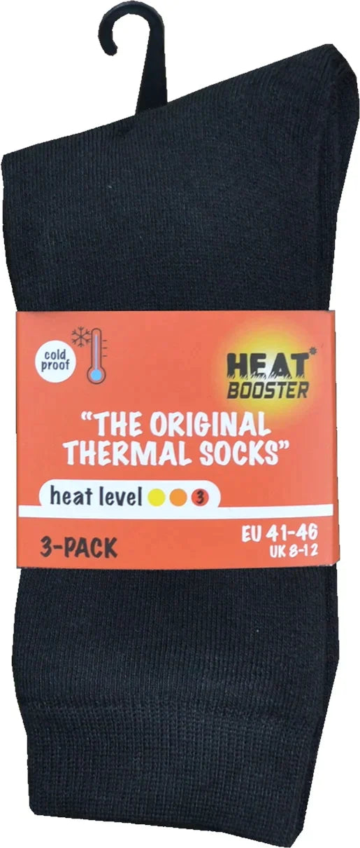 Thermo sokken ’Heat Booster’ Badstof Zwart 3-Pack.