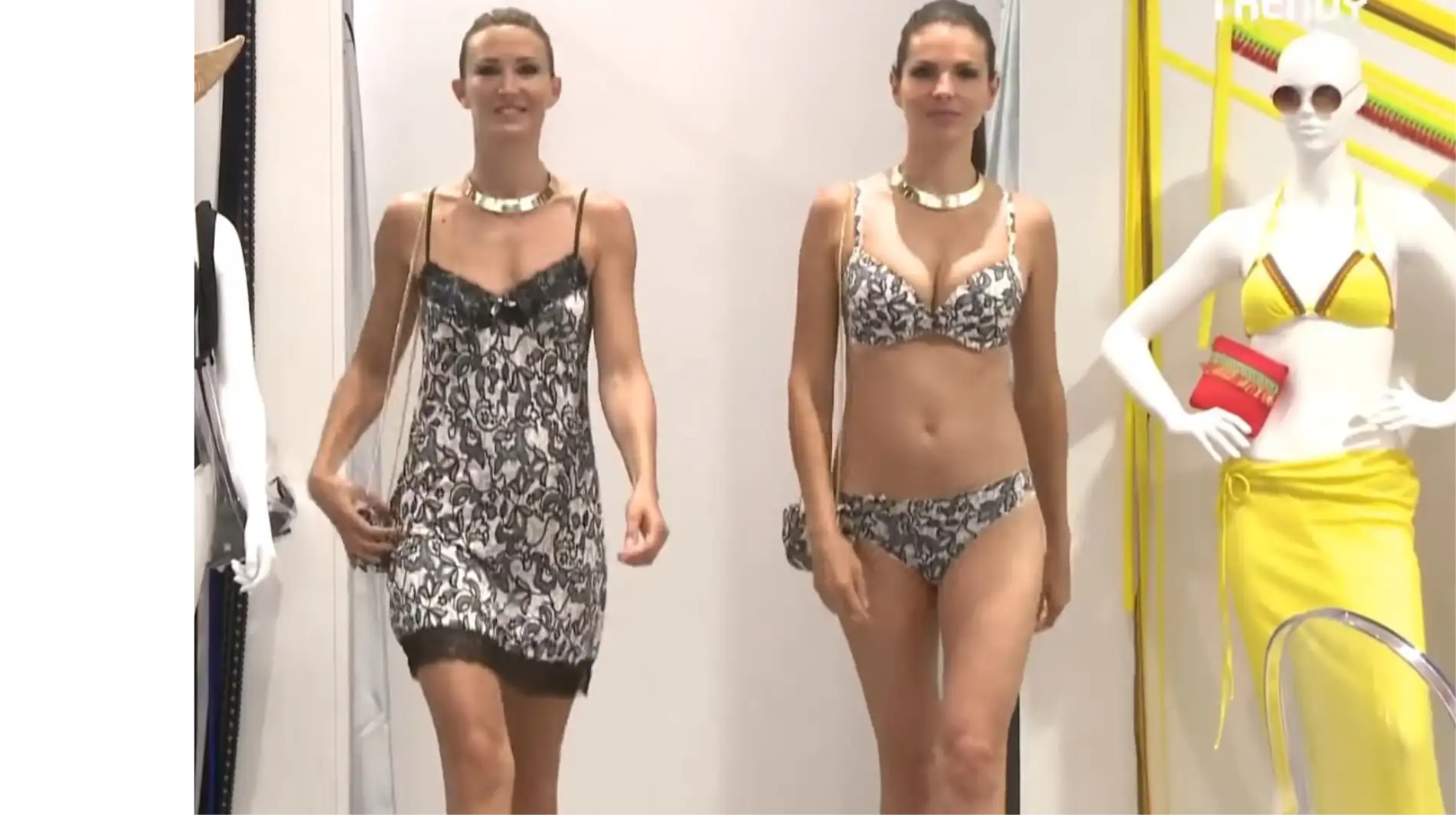Zwart-witte mini-jurk met patroon en kanten afwerking